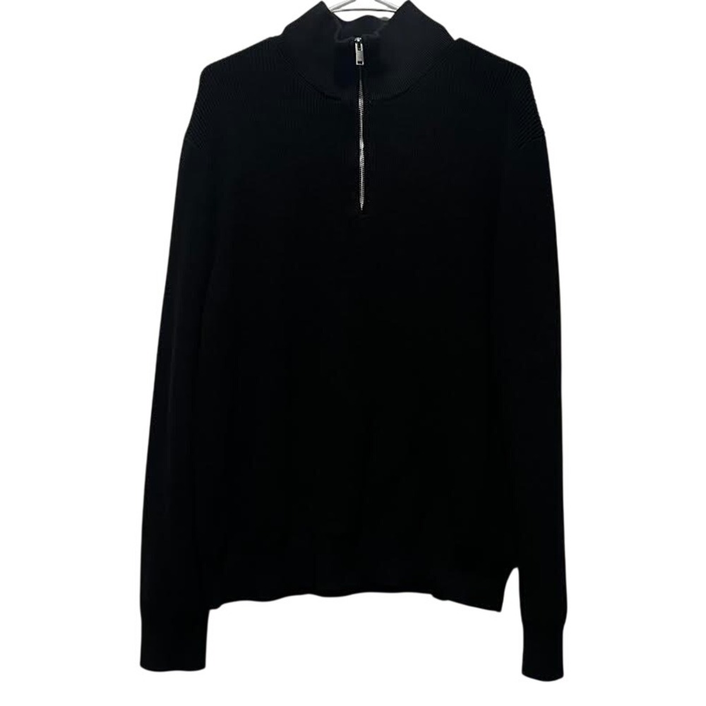 H&M Mens Black Quarter Zip Sweater Regular Fit Mock Neck Knit Pullover Large